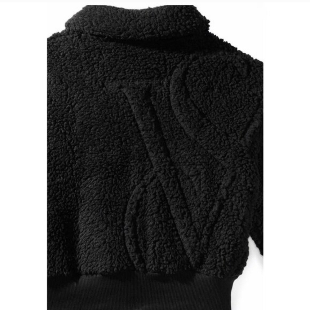 Victoria's Secret Black Sherpa Full Zip Bomber Jacket Size Small Winter Fall - Picture 3 of 12
